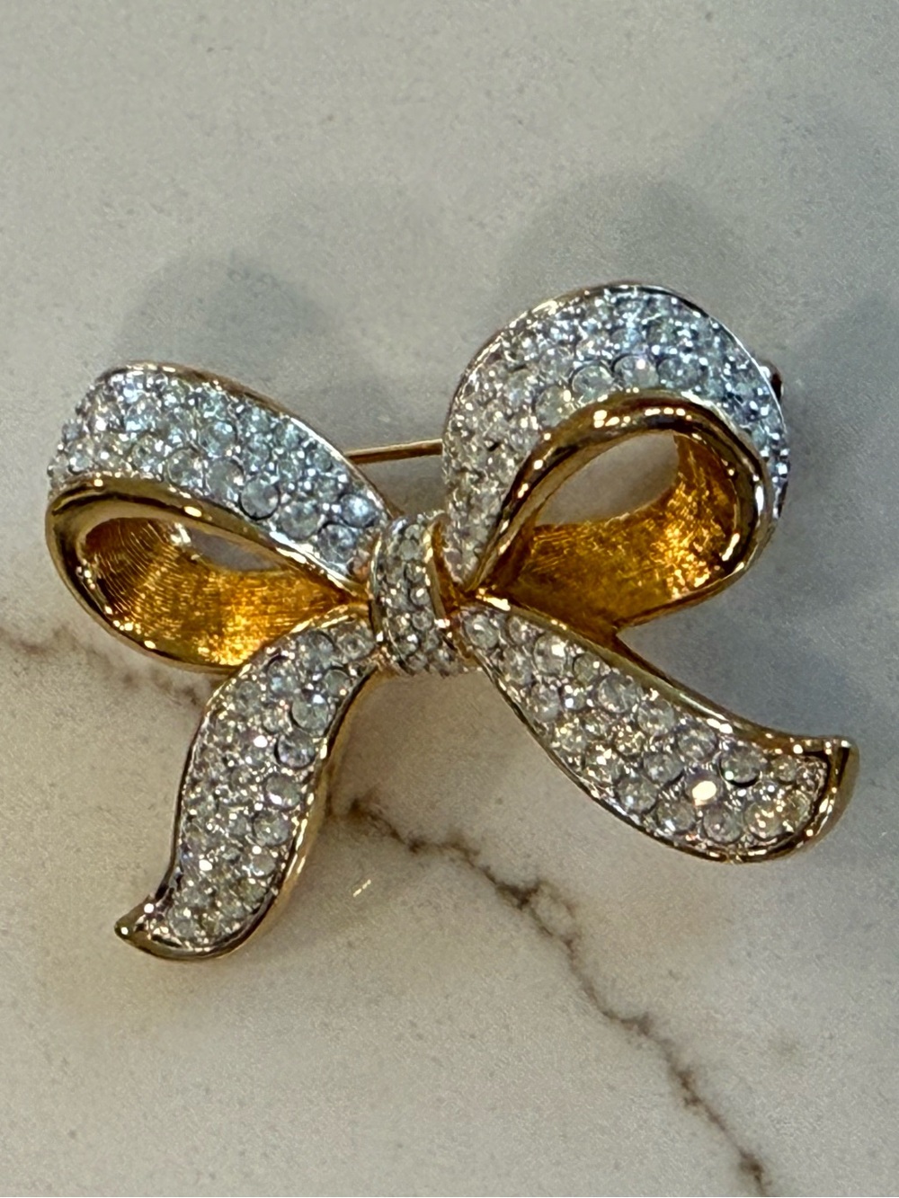 Swarovski Signed Gold Bow Crystal Brooch - Women Jewelry